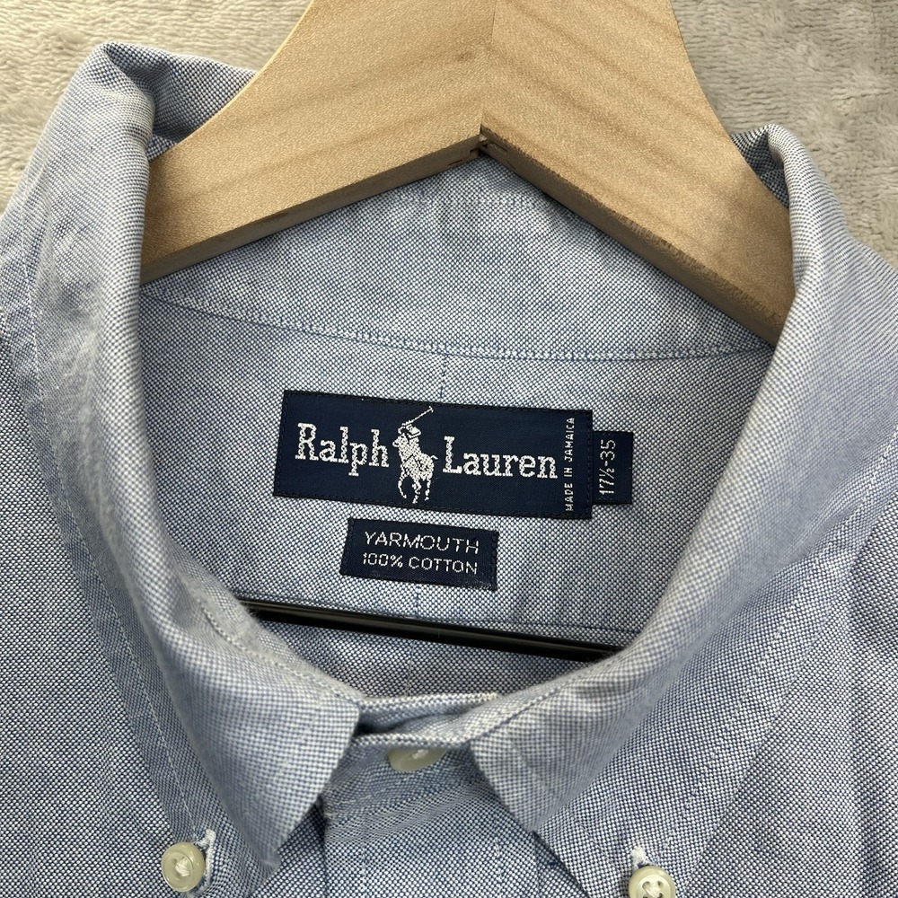 Ralph Lauren Mens 17 1/2-35 Yarmouth Button Down Shirt Blue Oxford Pony Logo - Picture 3 of 7